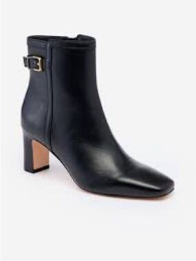 J. McLaughlin Black Leather Ankle Boot with Buckle Accent